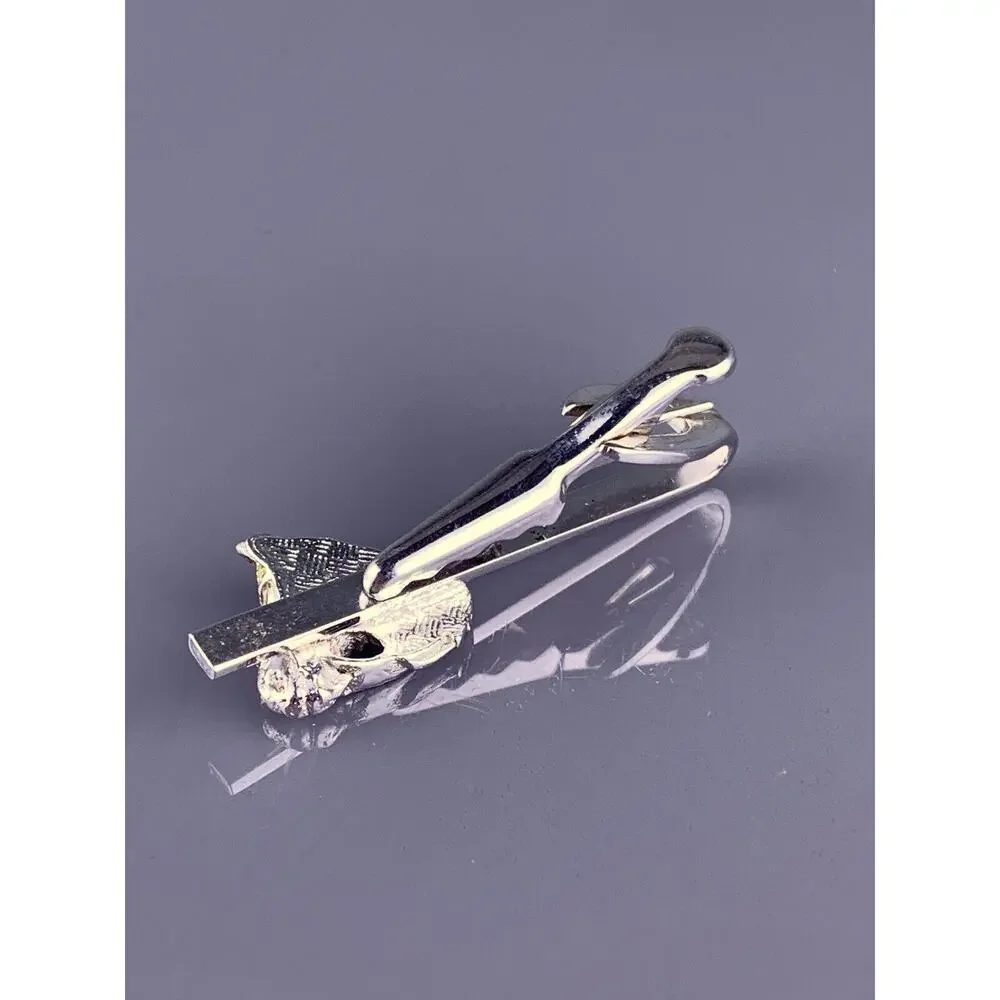 Bridled Horse Head Tie Clip Bar Silver Tone Equestrian Racing Dressage Vintage